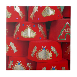 Red Fez Hats At Market Ceramic Tile