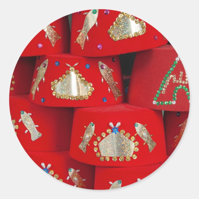 Red Fez Hats At Market Classic Round Sticker (Front)