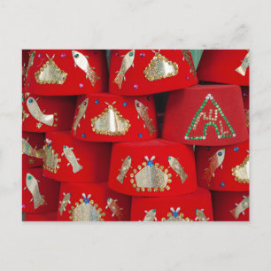 Red Fez Hats At Market Postcard