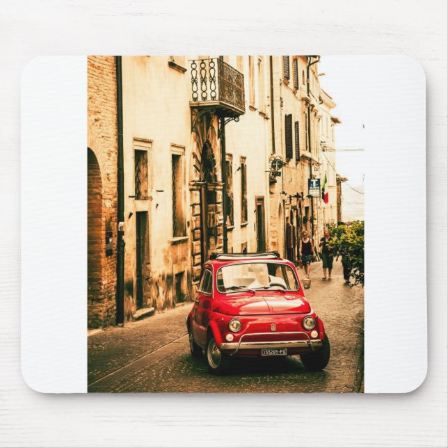 Red Fiat 500, Cinquecento, in Umbria, Italy Mouse Pad (Front)