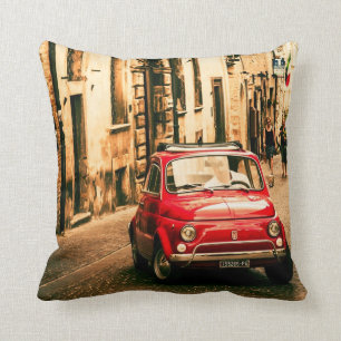 Red Fiat 500 in Italy, classic car cushion