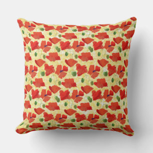 Red Field Poppies Cornfield Yellow Pillow, Cushion