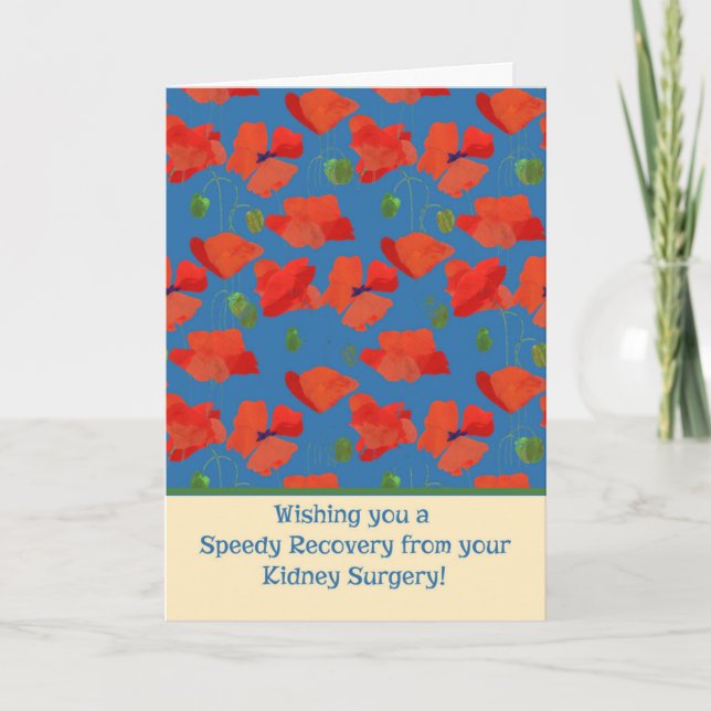 Red Field Poppies Get Well Kidney Surgery Card (Front)