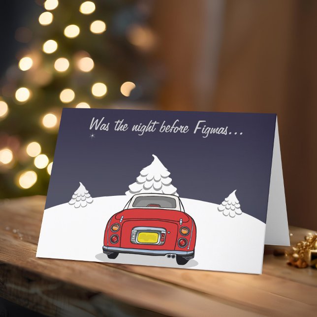 Red Figaro Car Happy Christmas Holiday Card (Happy Fig-mas! A fun figgy themed christmas card to send to your car! (or your figgy loving friends))