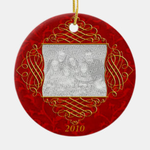 Red Filigree Family Photo Ornament