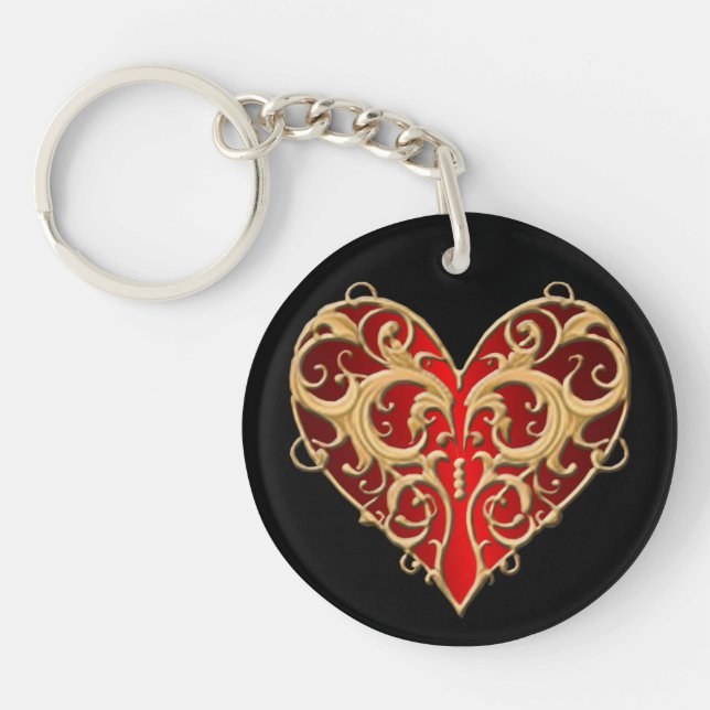 Red Filigree Heart Key Chain (Front)