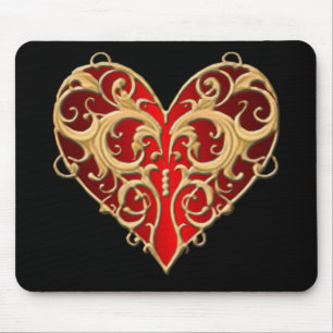 Red Filigree Heart Mouse Pad
