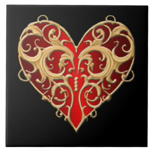 Red Filigree Heart Tile