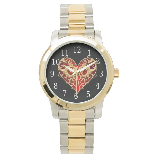 Red Filigree Heart Watch (Front)