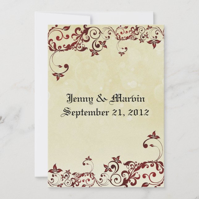 Red Filigree Wedding Invitation (Front)