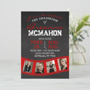 Red Filmstrip Chalkboard Graduation Invitation