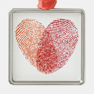 Red fingerprint heart design metal tree decoration