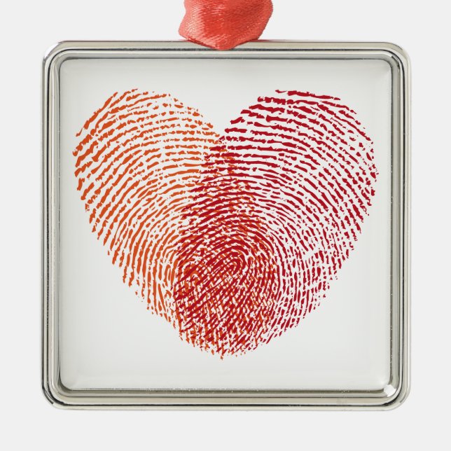 Red fingerprint heart design metal tree decoration (Front)