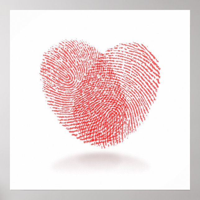 red fingerprint heart shape on white background poster (Front)