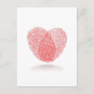 red fingerprint heart shape postcard