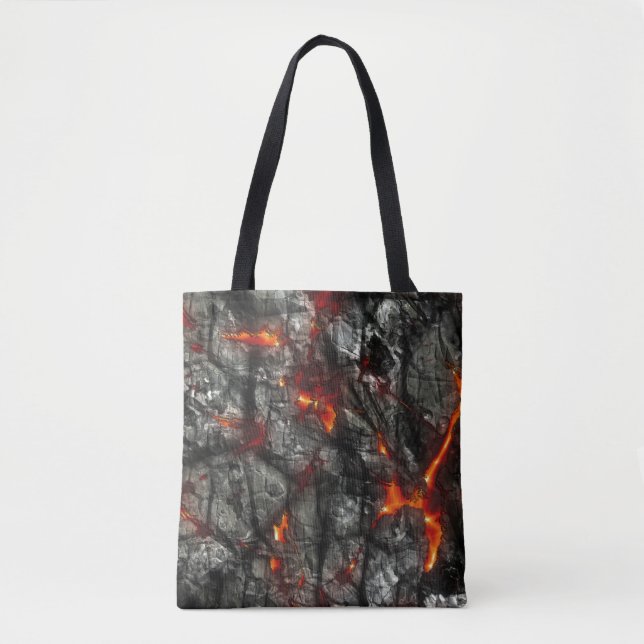 Red fire, black stone fantastic abstract texture tote bag (Front)