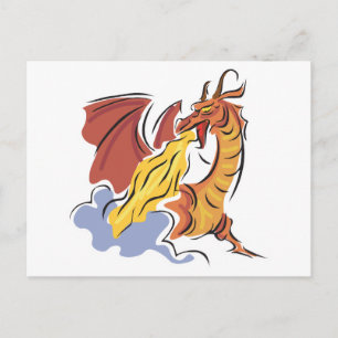 red fire-breathing dragon postcard