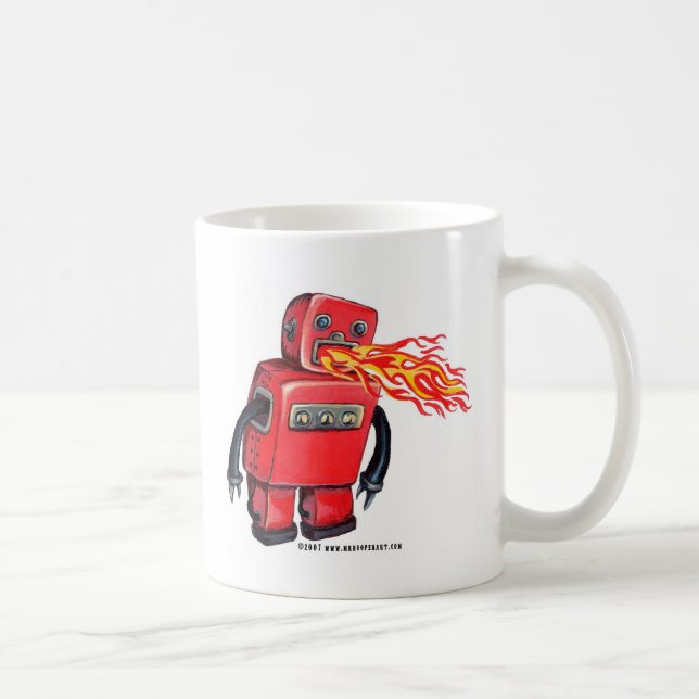 Red Fire-breathing Robot Coffee Mug (Right)