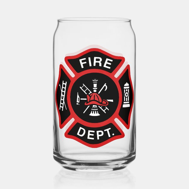 Red Fire Department Firefighter Badge Can Glass (Front)