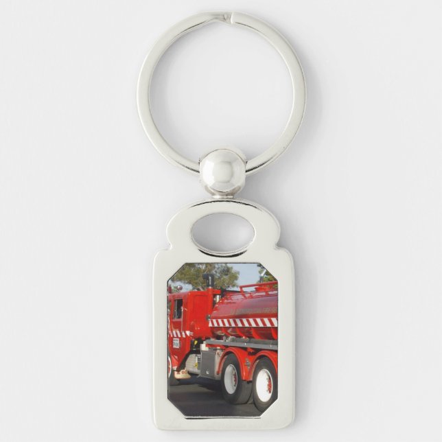 Red Fire Engine, Rectangle Metal Keyring (Front)