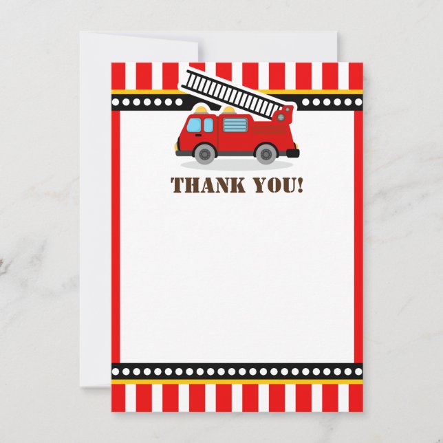 Red Fire Engine Thank You Notes (Front)