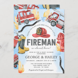 Red Fire Engine Truck Baby Shower Invitation