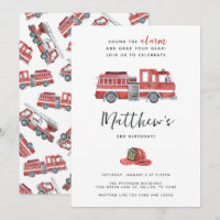 Red Fire Engine Truck Birthday Party Invitation