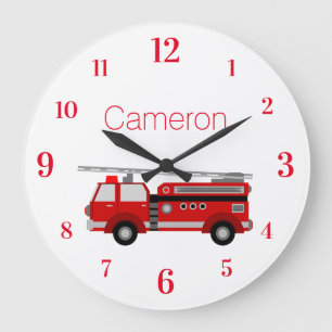 Red Fire Engine with Your Own Custom Name Large Clock