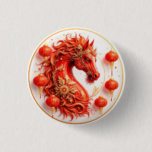 Red Fire Horse – 2026 New Year Celebration Design 3 Cm Round Badge