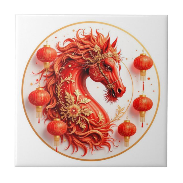 Red Fire Horse – 2026 New Year Celebration Design  Ceramic Tile (Front)