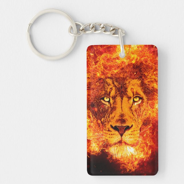 Red Fire Lion Sighted Moon Logo Key Ring (Front)