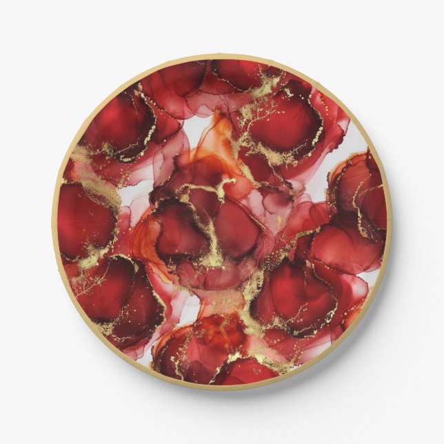 Red Fire Pattern Paper Plate (Front)