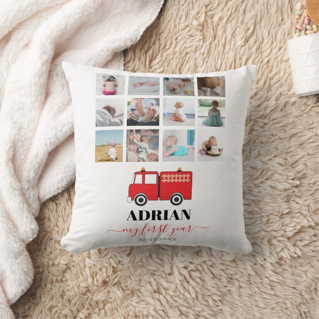 Red Fire Truck Baby First Year Photo Collage  Cushion (Blanket)