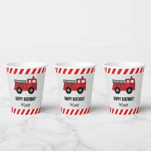 Red Fire Truck Birthday Paper Cups