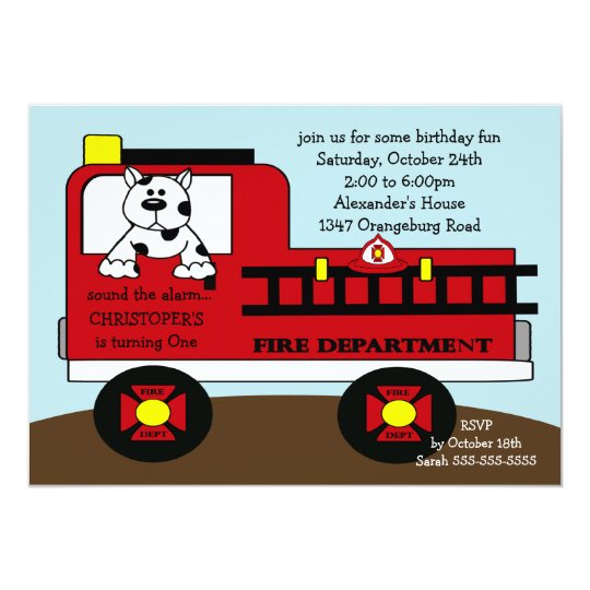 Red Fire Truck Birthday Party Card