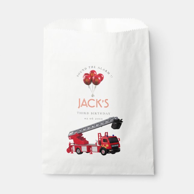 Red Fire Truck Birthday Party Favour Bag (Front)