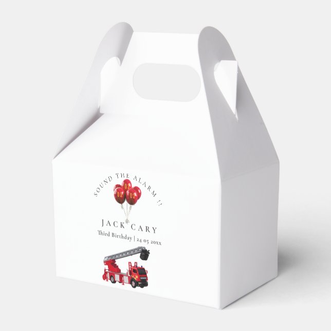 Red Fire Truck Birthday Party Favour Box (Back Side)