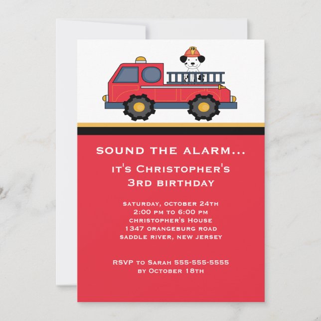 Red Fire Truck Birthday Party Invitation (Front)
