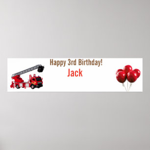 Red Fire Truck Birthday Party Poster