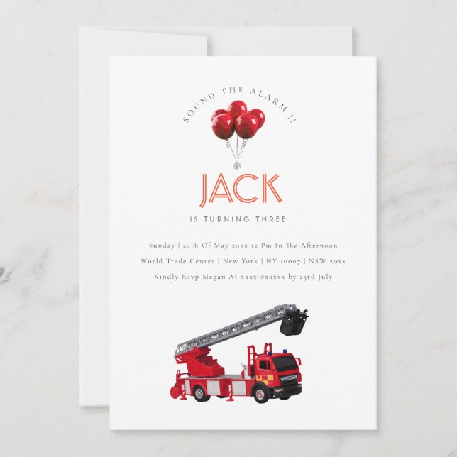 Red Fire Truck Birthday Party Thank You Card (Front)