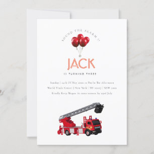 Red Fire Truck Birthday Party Thank You Card