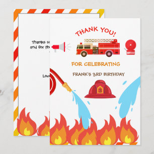 Red Fire Truck Birthday Party Thank you Card