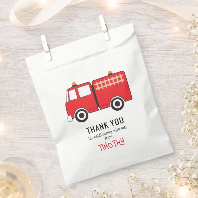Red Fire Truck Birthday Party Thank You Favour Bag (Clipped)