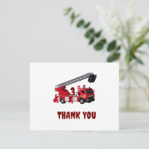Red Fire Truck Birthday Thank You Card