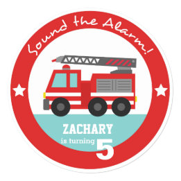 Red Fire Truck Boy Birthday Party, Circle Invitation