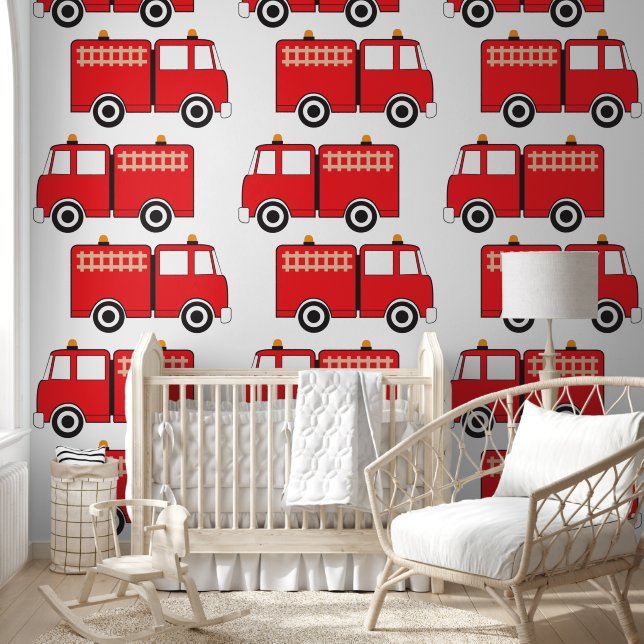 Red Fire Truck Boys Nursery Bedroom Wallpaper (Kids)
