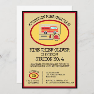 Red Fire Truck   Boys Themed Birthday Invitation