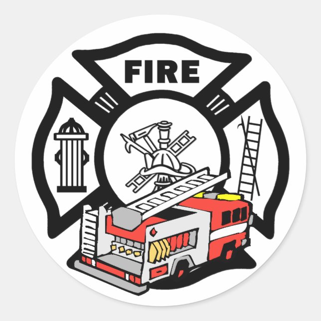 Red Fire Truck Classic Round Sticker (Front)