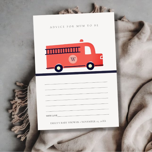 Red Fire Truck Engine Advice for Mum Baby Shower Enclosure Card (Creator Uploaded)