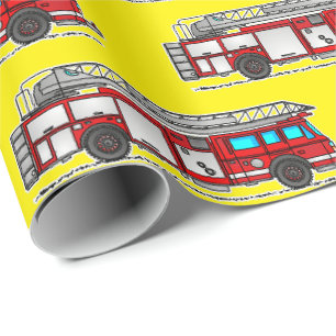 Red Fire Truck, Firefighter Birthday Gift Wrap